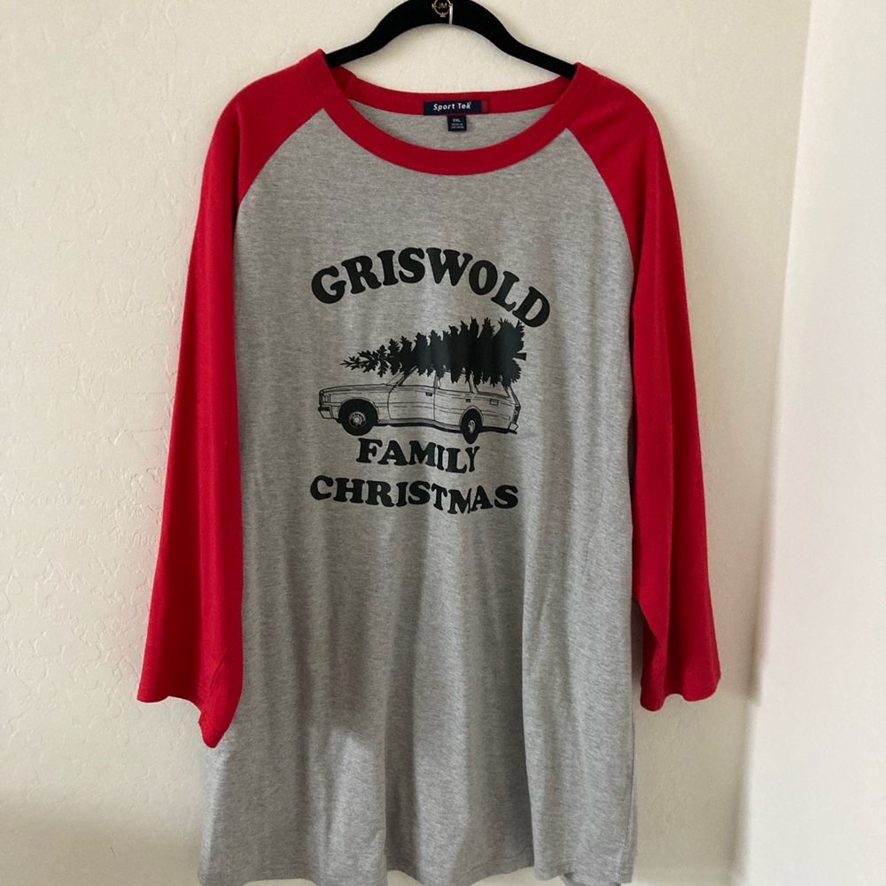 Men’s Grey and Red Christmas Vacation 3/4 Sleeved Shirt Sz 2XL
